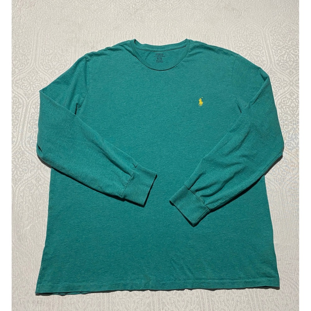 Polo Ralph Lauren Mens XL Long Sleeve T-Shirt Teal Green Yellow Pony Cotton